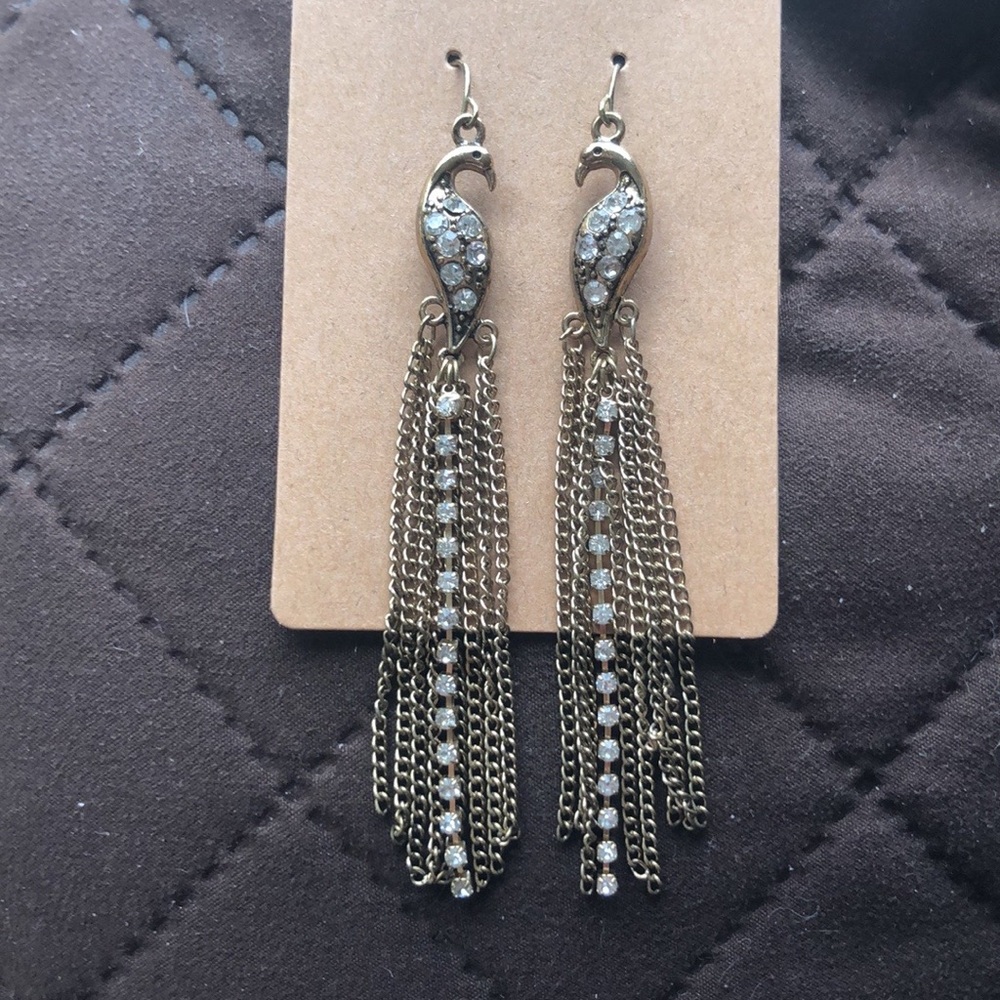 Peacock gold and rhinestone earrings
